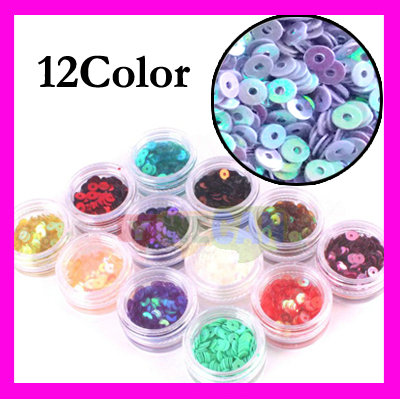 12 Color Hollow Circular Round Glitter For UV Gel Acrylic System Nail Art