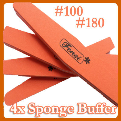 4 Nail Art Sanding Files Block Sponge Grit Salon School Tools #100 #180