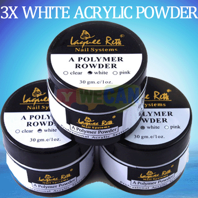 3x White Color Acrylic Polymer Powder For Acrylic Nail Art