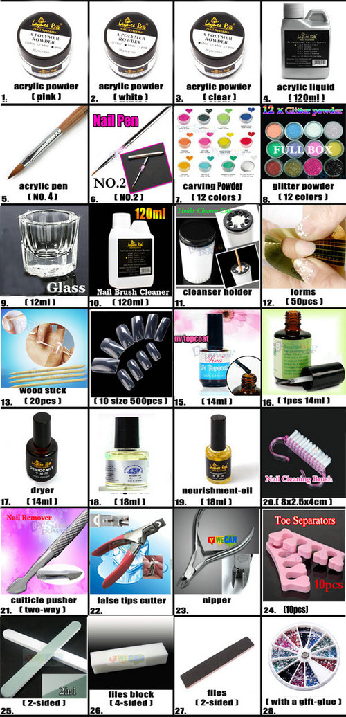 Nail Art Kit Acrylic Pen Powder Liquid Top Coat Tool Acrylic Systems AK