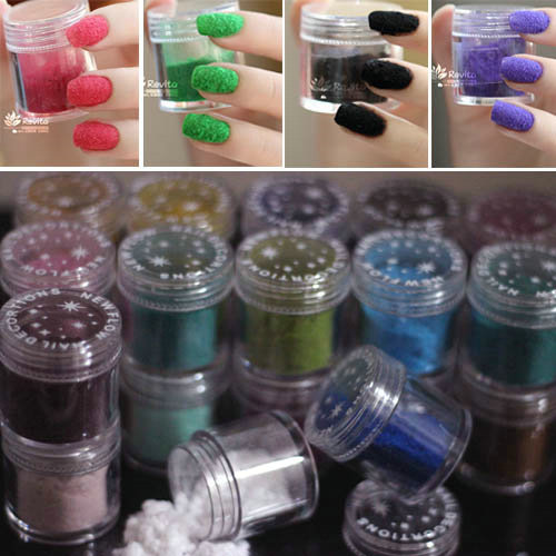 New Jumbo Jar 24 Colors Fashion Tips Fuzzy Flocking Velvet Nail Powder 3D Nail