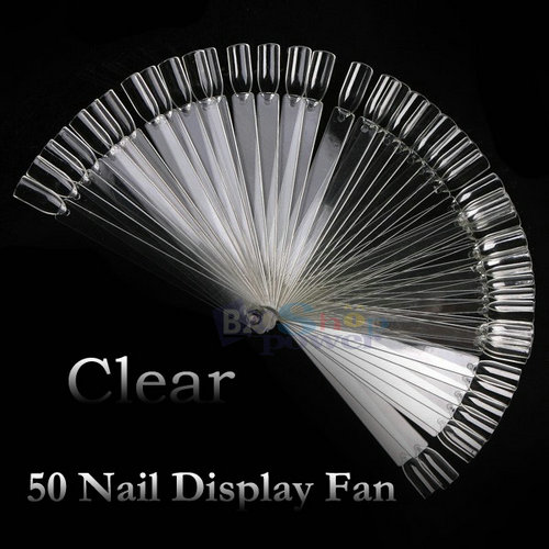 50 False Nail Art Tips Stick Polish Display Practice Transparent Fan Clear