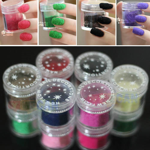 New Jumbo Jar 12 Colors Fashion Tips Fuzzy Flocking Velvet Nail Powder 3D Nail