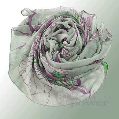 Green begonia flower ink Long cotton neck scarf shawl