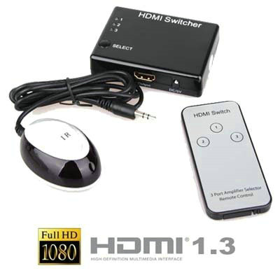 3-Port HDMI Audio Video Switch 1080P Splitter+Remote