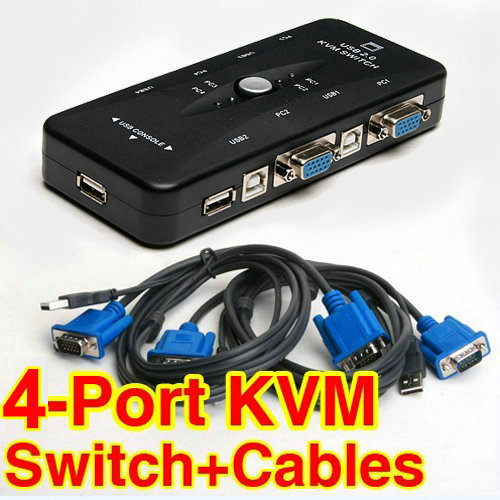 4 Port USB 2.0 KVM VGA/SVGA Switch Box Adapter+ Cable