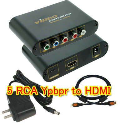 Ypbpr 5 RCA Component to HDMI Converter Adapter + Cable